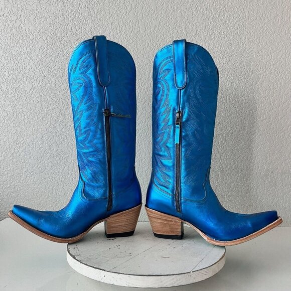 NEW Lane SMOKESHOW Womens Cowboy Boots 10 Blue Metallic Western Cowgirl Mid Calf - Picture 7 of 12